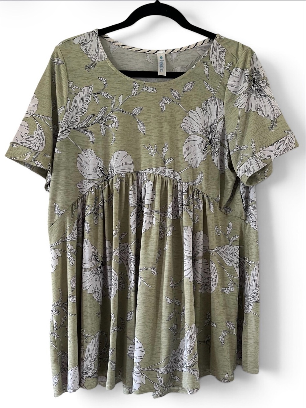 Floral Olive Babydoll Tunic Top
